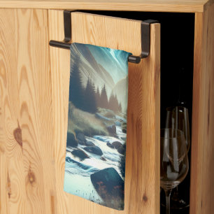 Linge De Cuisine Belle scène de Camping avec Montagnes et Tente