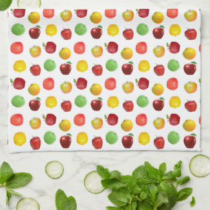 Linge De Cuisine Belles Pommes Naturelles Colorées sur Fond Blanc