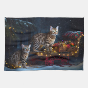 Linge De Cuisine Bengale Chat Snowy Sleigh Ride Décor de Noël