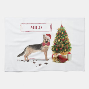 Linge De Cuisine Berger allemand drôle Chien de Noël avec arbre