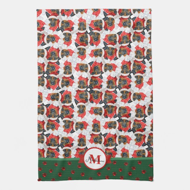 Linge De Cuisine Berger allemand Motif Monogram Chien de Noël (Vertical)