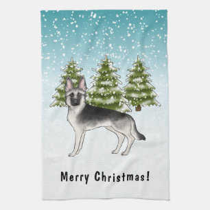 Linge De Cuisine Berger Allemand Silver Sable En Hiver Avec Texte