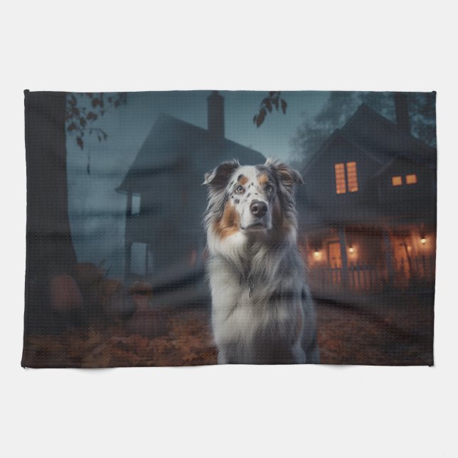 Linge De Cuisine Berger Australien Halloween Épouvantable (Horizontal)