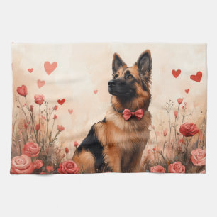Linge De Cuisine Berger belge avec des roses - Saint-Valentin