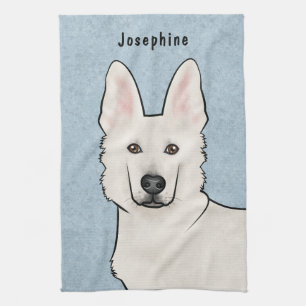 Linge De Cuisine Berger Blanc Suisse Tête de Chien Mignon Bleu
