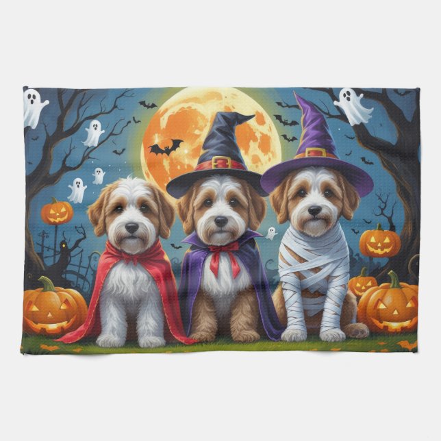 Linge De Cuisine Bernedoodle Chiens Citrouille Halloween Funny (Horizontal)