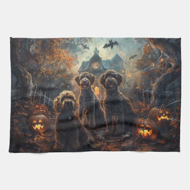 Linge De Cuisine Bernedoodle Halloween nuit chien délice (Horizontal)