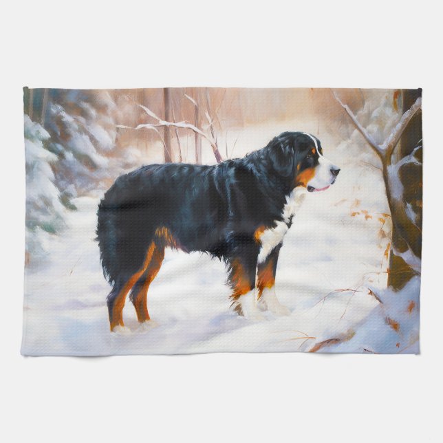Linge De Cuisine Bernese Mountain Qu'il neige Noël  (Horizontal)