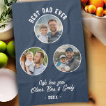 Linge De Cuisine Best Papa Ever 3 Photos Père`s Day Keepsaké<br><div class="desc">Best Papa Ever 3 Photos serviettes de cuisine du jour du Père. 3 images dans un cadre circulaire sur un arrière - plan bleu foncé. Ajoutez 3 photos, texte et année. Un cadeau parfait pour la cuisine et un doux souvenir pour la fête des pères pour le père ou le...</div>