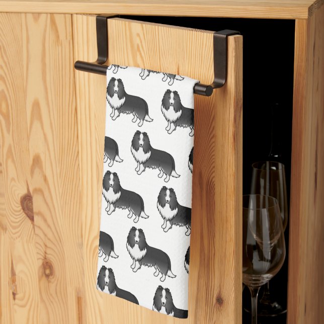 Linge De Cuisine Bi-Black Shetland Sheepdog Motif de dessin de chie (Pliage en tiers)