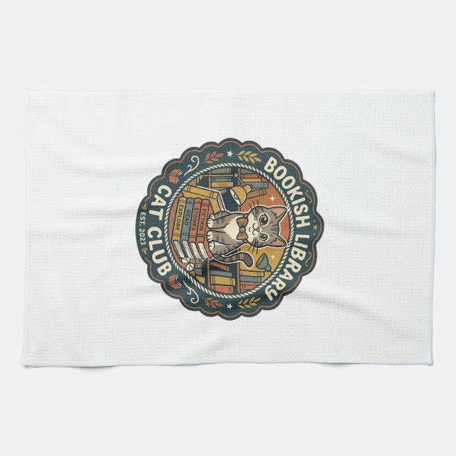 Linge De Cuisine Bibliothèque livresque Chat POD Vector Art - Bibli (Horizontal)