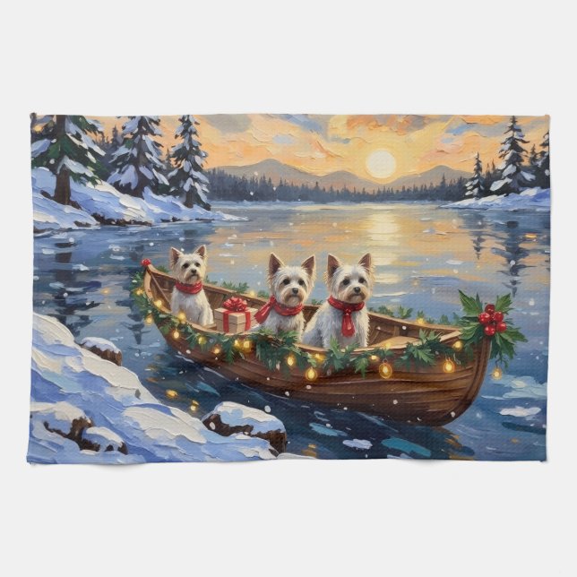 Linge De Cuisine Bichon Frise Noël Bateau Fêtes (Horizontal)