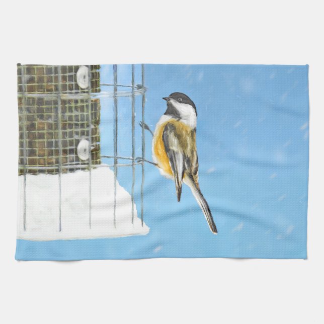 Linge De Cuisine Bickadee sur la peinture d'alimentation - Oiseaux  (Horizontal)
