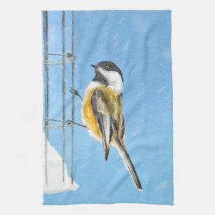 Linge De Cuisine Bickadee sur la peinture d'alimentation - Oiseaux