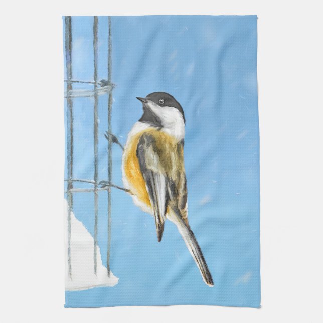 Linge De Cuisine Bickadee sur la peinture d'alimentation - Oiseaux  (Vertical)