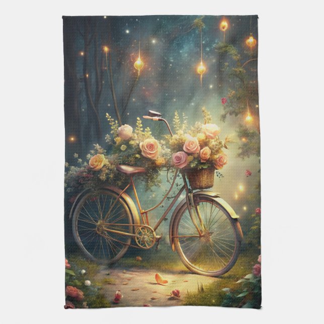 Linge De Cuisine Bicycle and Flowers (Vertical)