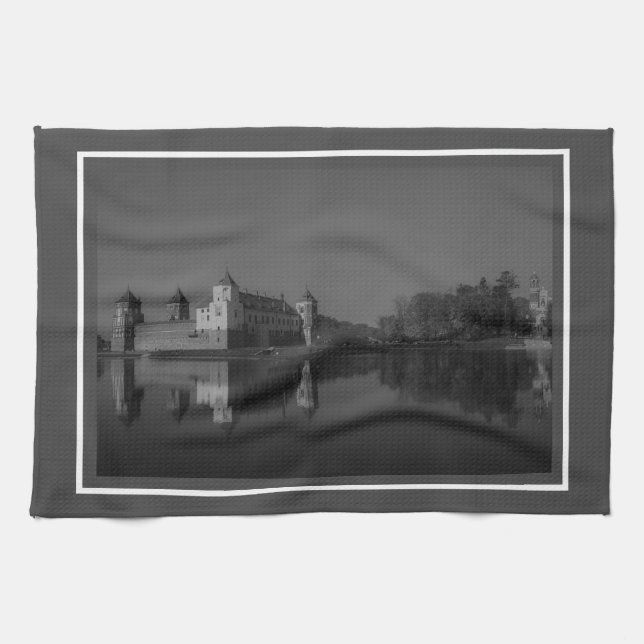 Linge De Cuisine Biélorussie Mir Castle Architecture Monochrome (Horizontal)