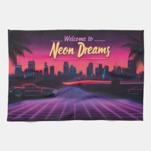 Linge De Cuisine Bienvenue à Neon Dreams - Retro Wave Cityscape