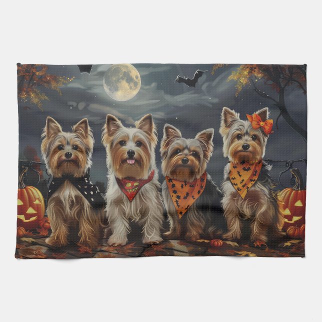 Linge De Cuisine Biewer Terrier Halloween Éffrayant (Horizontal)