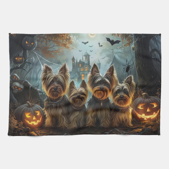 Linge De Cuisine Biewer Terrier Halloween Night Doggy Délice (Horizontal)