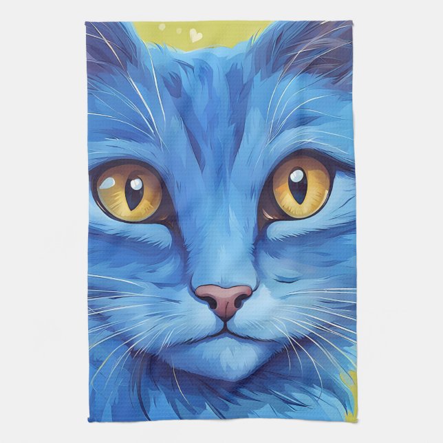 Linge De Cuisine Big Blue Cat (Vertical)