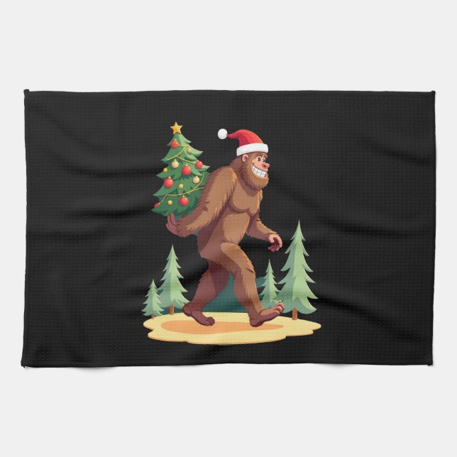 Linge De Cuisine Bigfoot Christmas Tree Santa Hat (Horizontal)