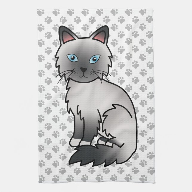 Linge De Cuisine Birman / Ragdoll Point Bleu Chat & Pattes Mignon (Vertical)