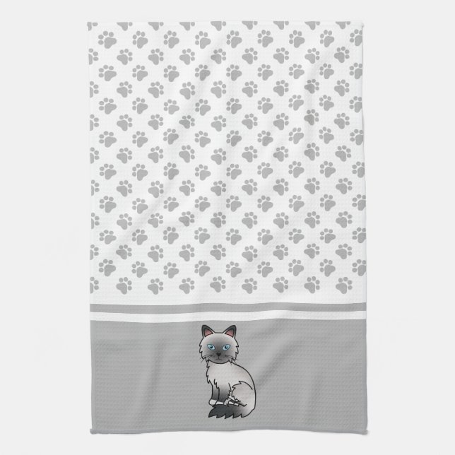 Linge De Cuisine Birman / Ragdoll Point Bleu Chat & Pattes Mignon (Vertical)