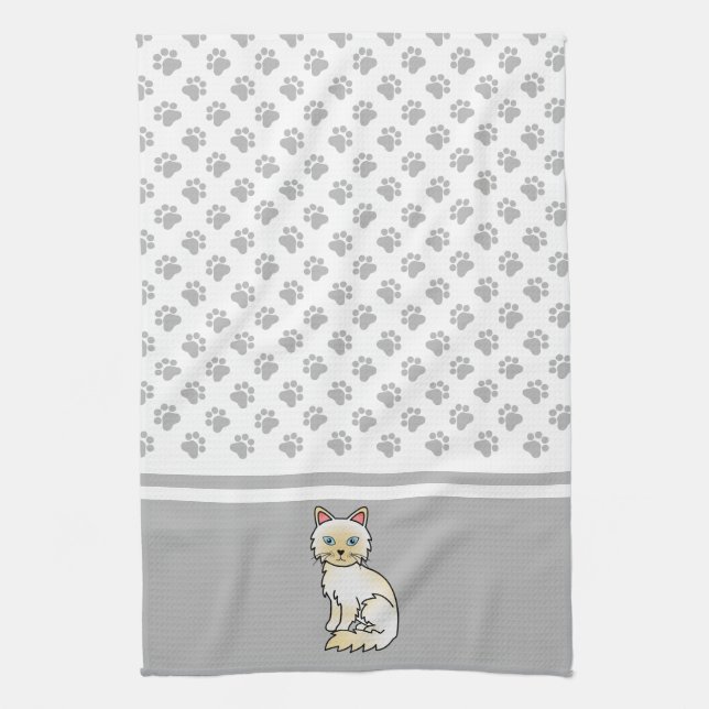 Linge De Cuisine Birman / Ragdoll Point crème Chat & Pattes Mignonn (Vertical)