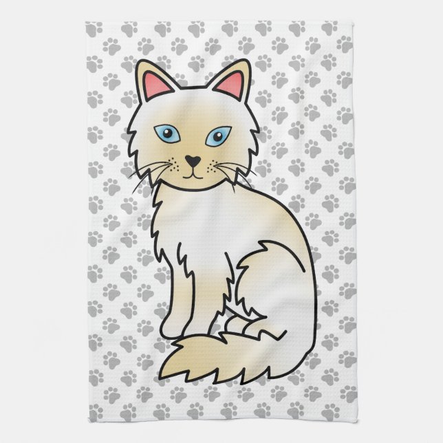 Linge De Cuisine Birman / Ragdoll Point crème Chat & Pattes Mignonn (Vertical)