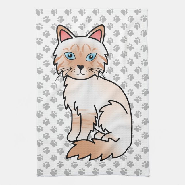 Linge De Cuisine Birman / Ragdoll tigré pointe rouge Chat & Pattes  (Vertical)