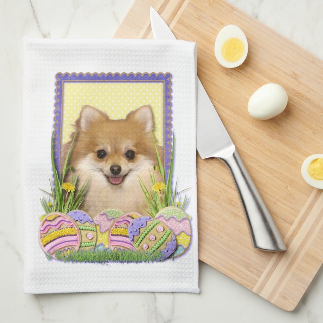 Linge De Cuisine Biscuits d'oeuf de pâques - Pomeranian (Quart Plié)