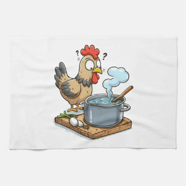 Linge De Cuisine Bizarre de poulet à la Cuisine - Hen Making Soup (Horizontal)