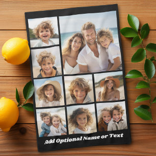 Linge De Cuisine Black 9 Photo Carré Collage - avec un script blan