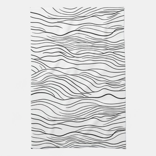 Linge De Cuisine Black and White Hand-Drawn Wavy Line Pattern (Vertical)