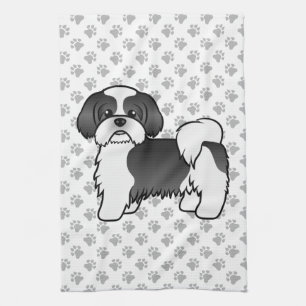 Linge De Cuisine Black and White Shih Tzu Cute Cartoon Dog