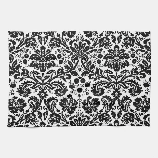 Linge De Cuisine Black and white stylish damask (Horizontal)