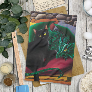 Linge De Cuisine Black Cat Green Dragon