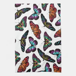 Linge De Cuisine Black Colorful Butterflies