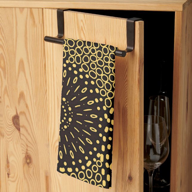 Linge De Cuisine Black Gold Ethnic Floral Pattern Kitchen Towel (Pliage en tiers)