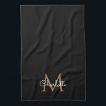 Linge De Cuisine Black Gold Monogram Elegant<br><div class="desc">Chic monogramme noir et or serviette de cuisine. Vous pouvez personnaliser le nom,  monogramme et customiser la police et les couleurs pour créer votre propre design unique. Conçu par Thisisnotme©</div>