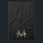 Linge De Cuisine Black Gold Monogram Elegant<br><div class="desc">Chic monogramme noir et or serviette de cuisine. Vous pouvez personnaliser le nom,  monogramme et customiser la police et les couleurs pour créer votre propre design unique. Conçu par Thisisnotme©</div>