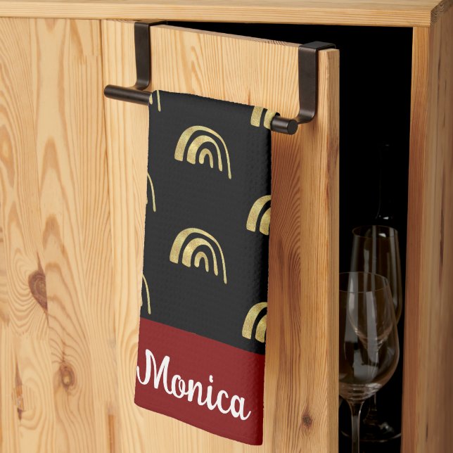 Linge De Cuisine Black & Gold rainbow custom name (Pliage en tiers)