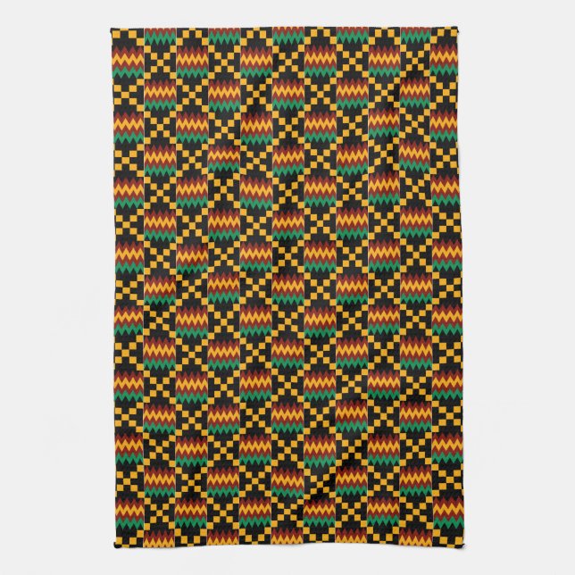 Linge De Cuisine Black, Green, Red, et Yellow Kente Cloth (Vertical)