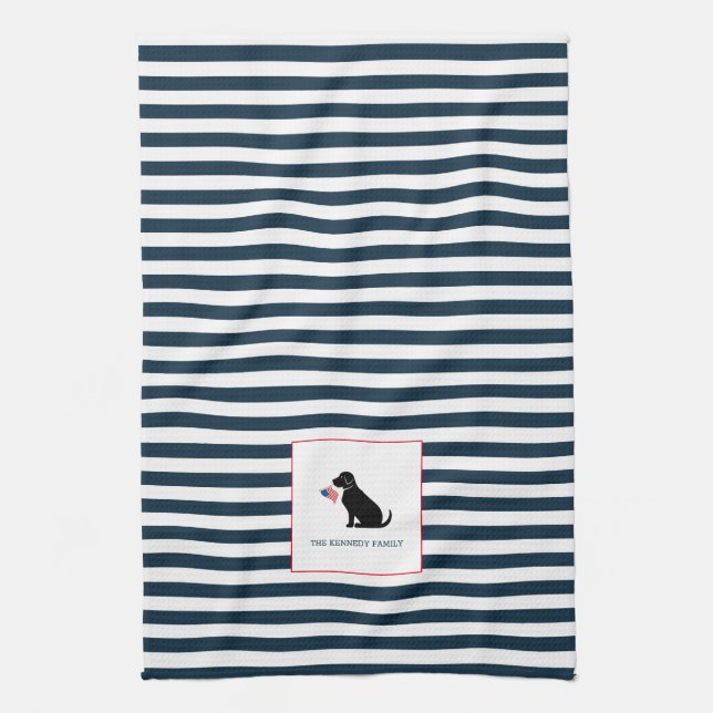 Linge De Cuisine Black Lab American Flag Nom de famille personnalis (Vertical)