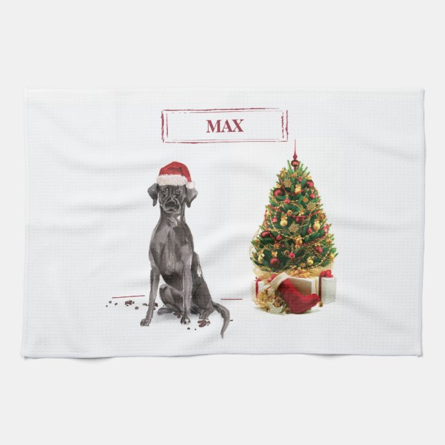 Linge De Cuisine Black Lab Funny Chien de Noël et arbre (Horizontal)