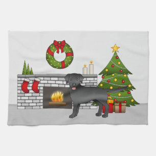 Linge De Cuisine Black Labrador Retriever - Salle de Noël festive