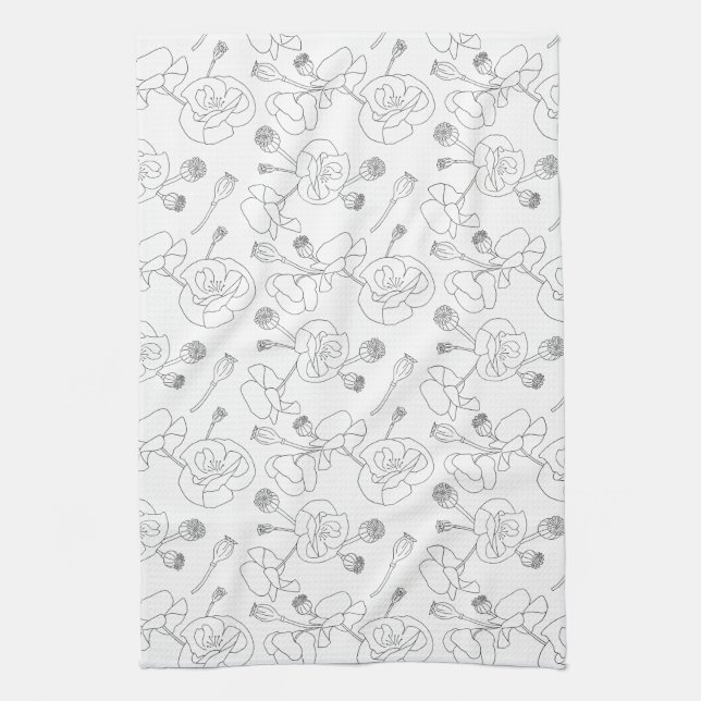 Linge De Cuisine Black on White Poppies (Vertical)