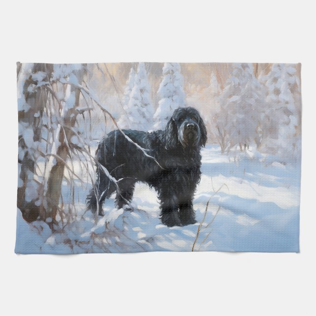 Linge De Cuisine Black Russian Terrier Laisser neiger Noël (Horizontal)