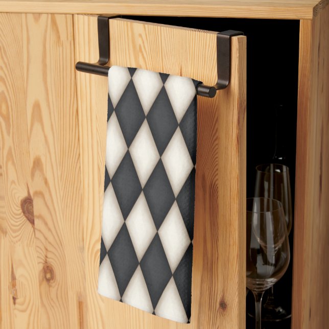 Linge De Cuisine Black & White Harlequin (small scale) (Pliage en tiers)